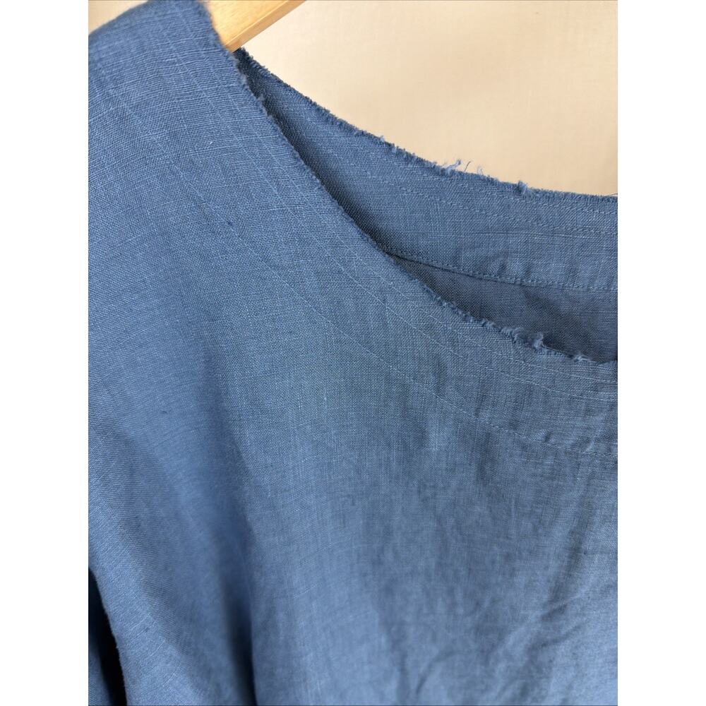 NWT Kleen Navy Fray Top 3.5 Side Slit 100% Linen #0833 XS - Picture 2 of 7